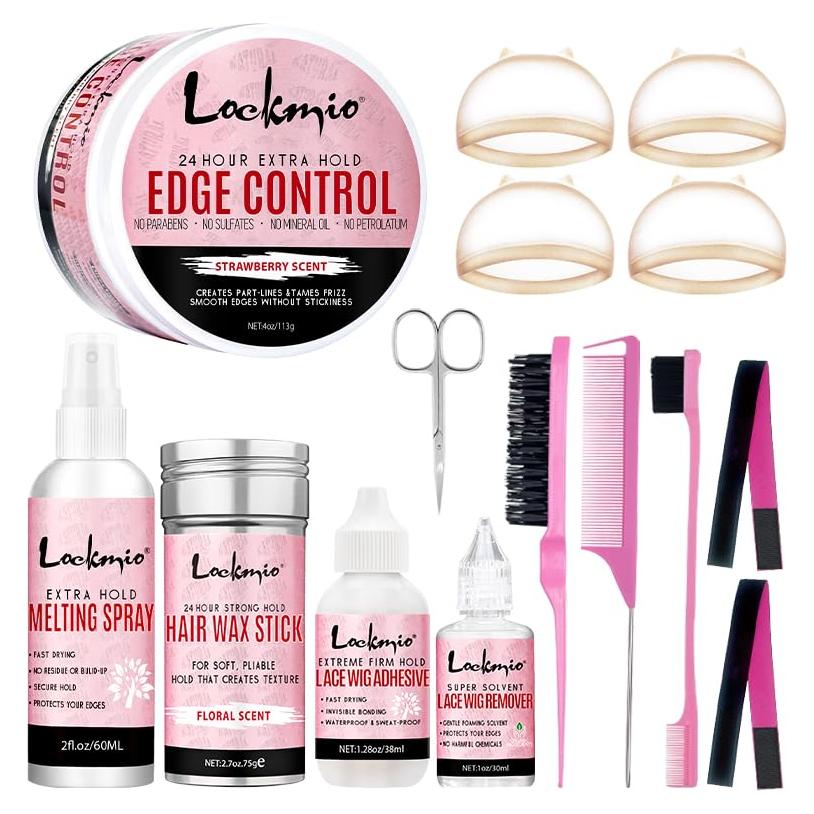 Kit de Peluca 15 Piezas Lockmio - Spray, Cera, Pegamento y Más