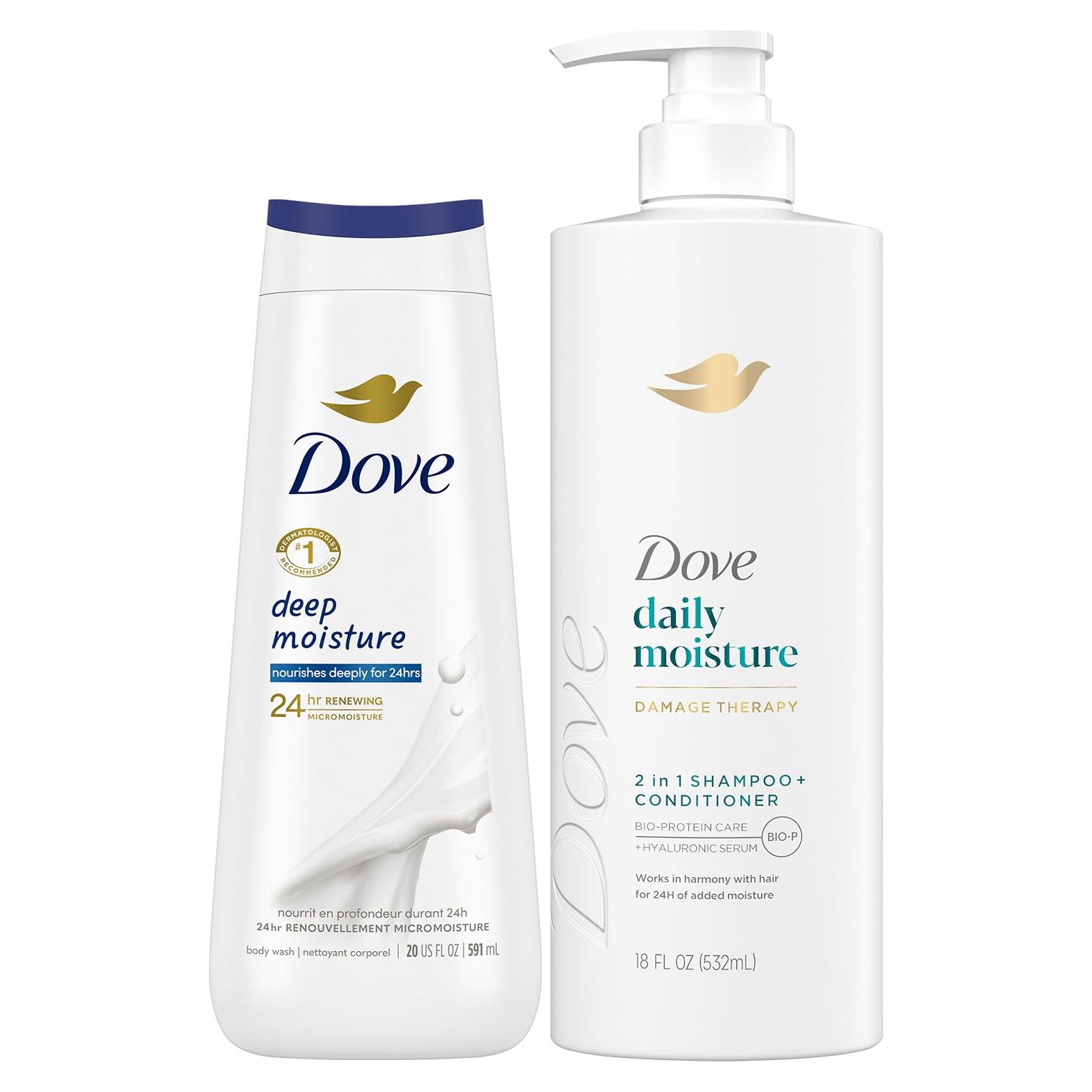 Dove Champú y Acondicionador 2 en 1 510g + Gel de Ducha 567g