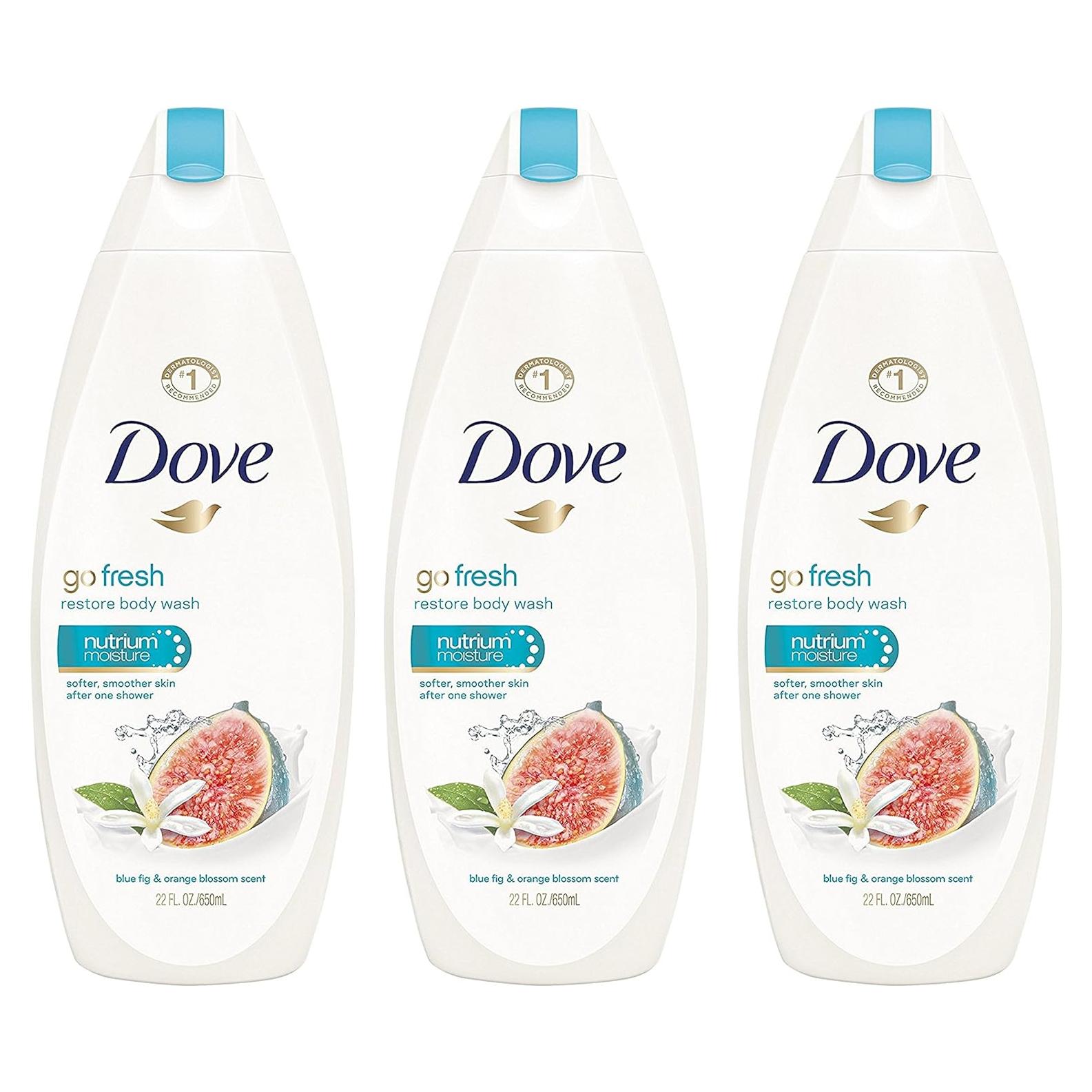 Gel de Baño Dove Go Fresh 650 mL - Higo Azul y Naranjo - Paquete de 3
