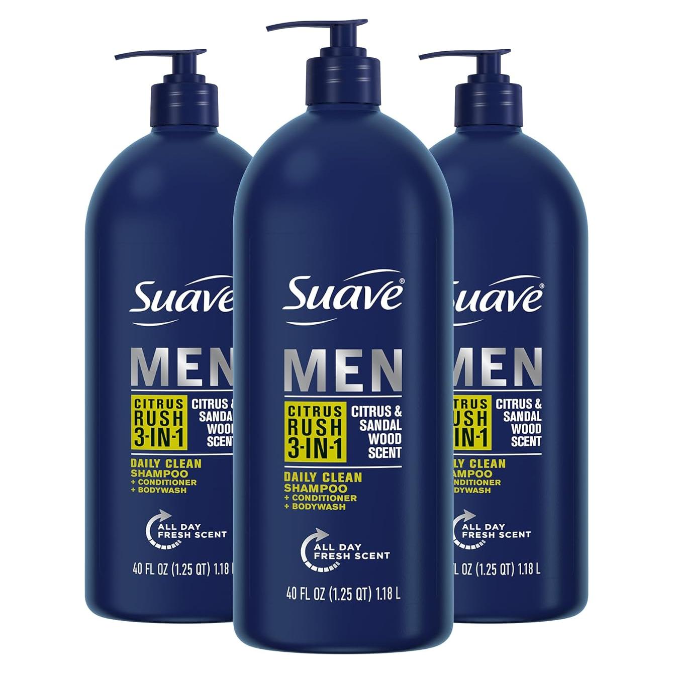 Suave Hombres 3 en 1 Champú Acondicionador Gel Ducha 1.18L Cítricos