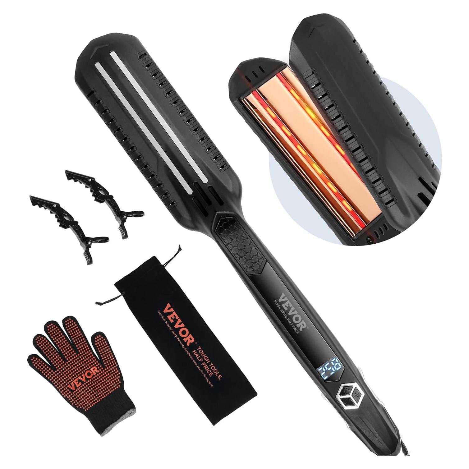 Plancha de Pelo VEVOR Titanio 1.5" Doble Infrarrojo LCD 19 Niveles