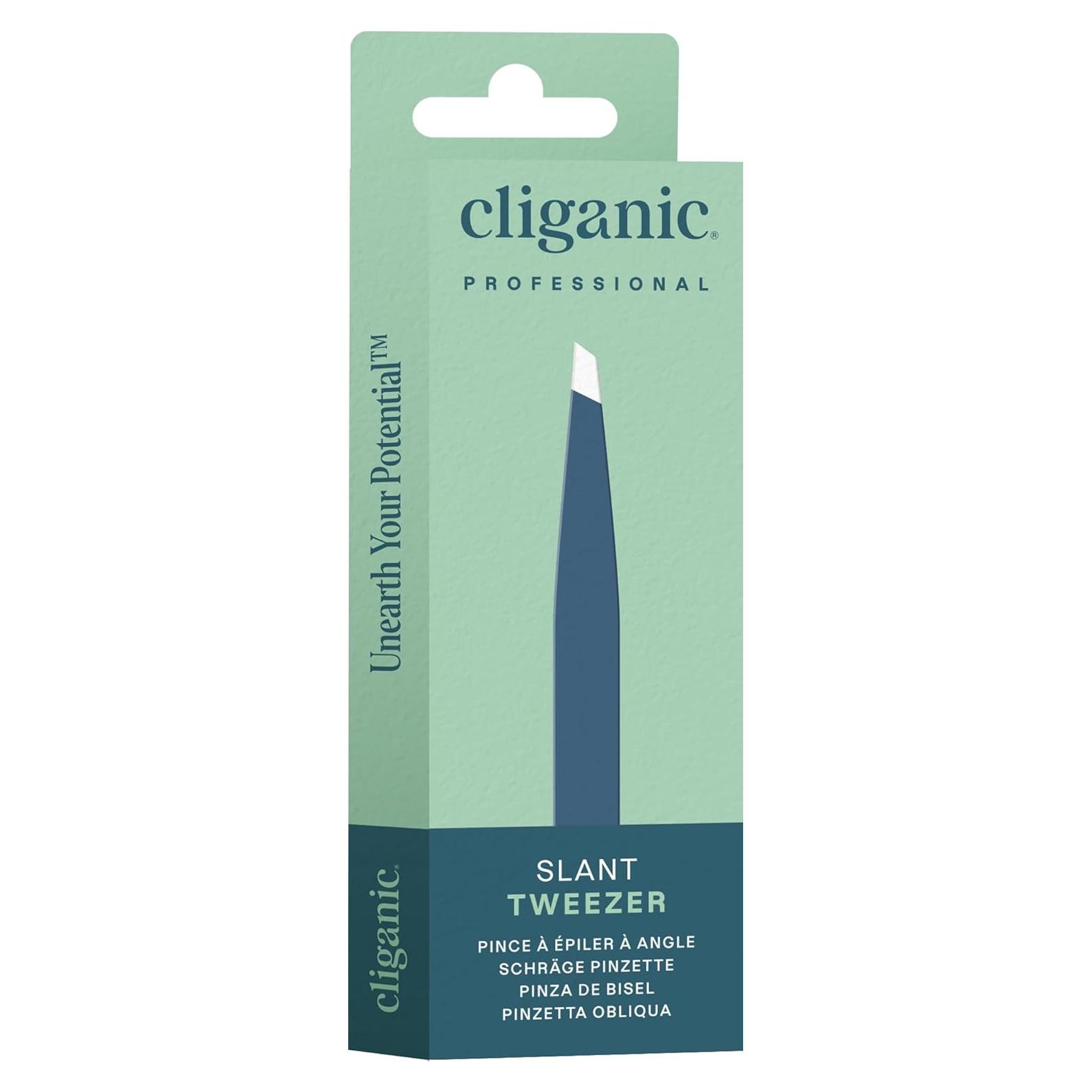 Pinzas de Cejas Cliganic Punta Inclinada Acero Inoxidable Azul