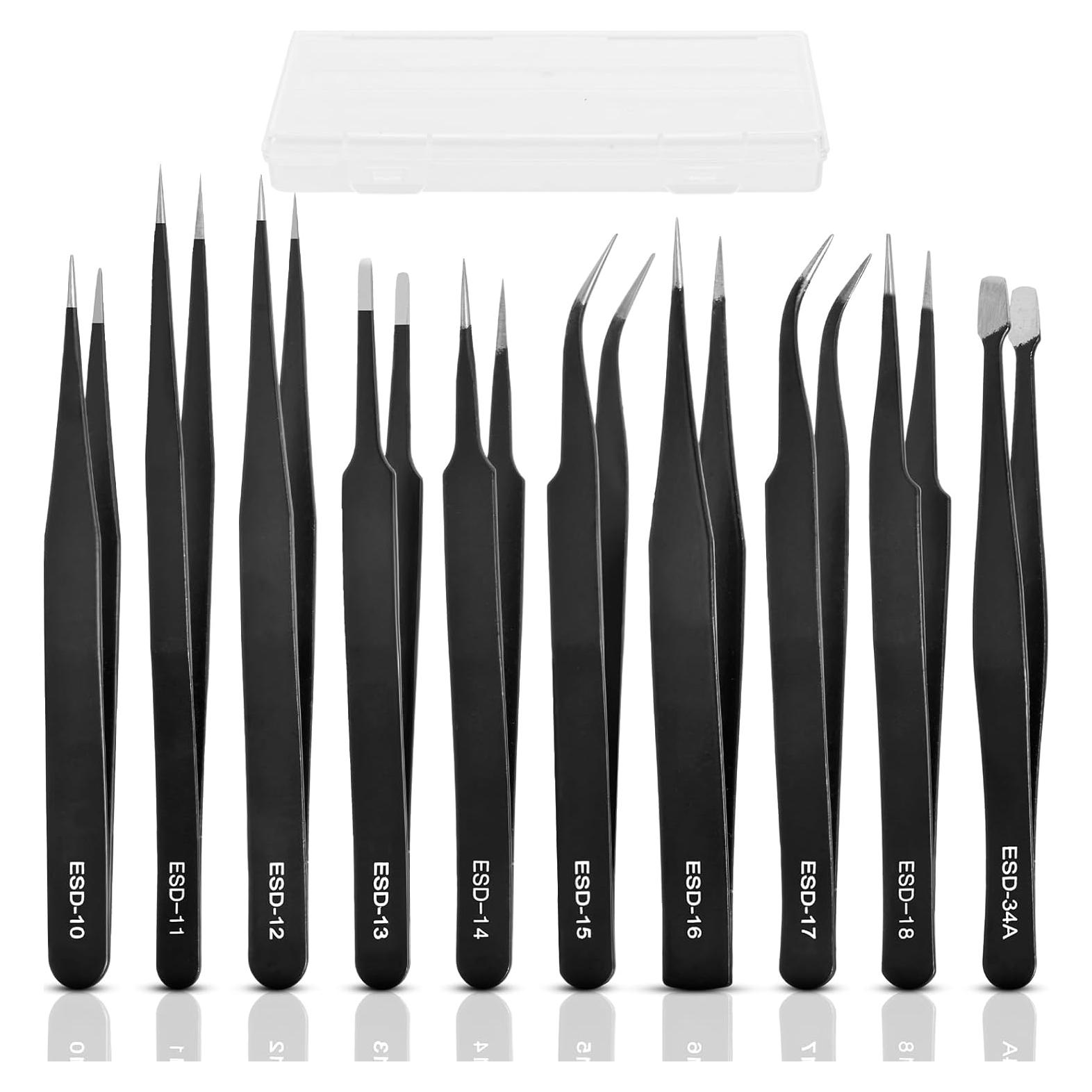 Juego de Pinzas de Precisión ESD XinYunfan 10 Piezas Acero Inoxidable
