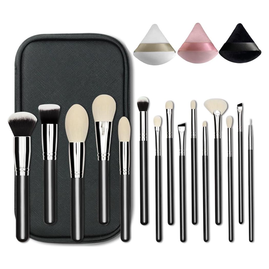 Juego de brochas de maquillaje EVRCHGIEA 15 piezas pelo de cabra