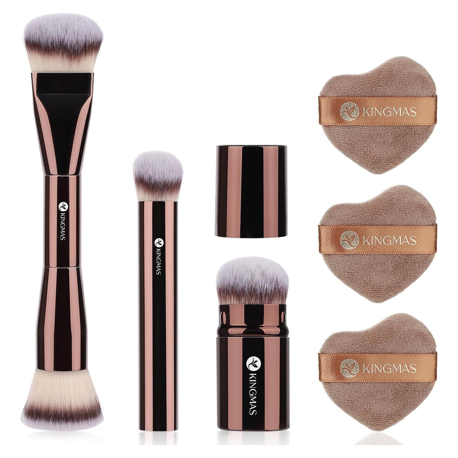 Juego de Brochas de Maquillaje KINGMAS 6 Piezas con Puff