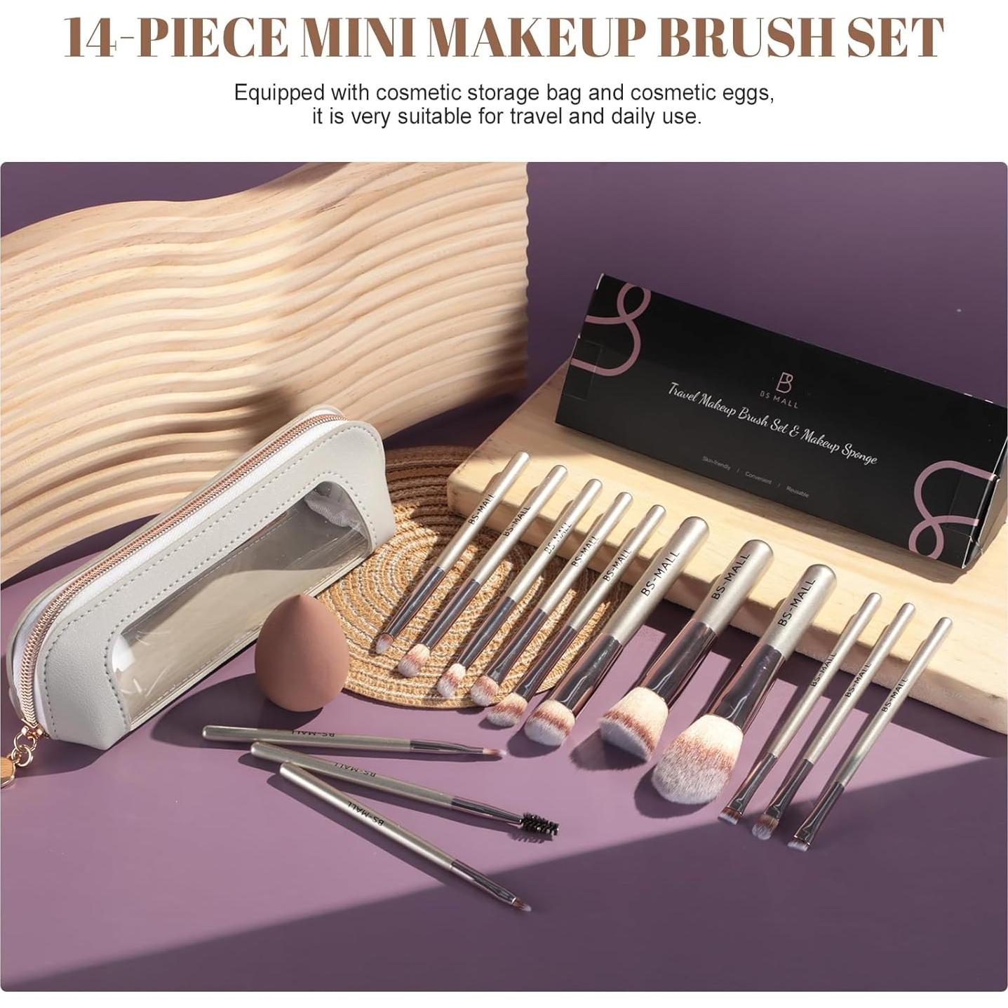 Conjunto de Brochas de Maquillaje BS-MALL 14 Pcs con Esponja