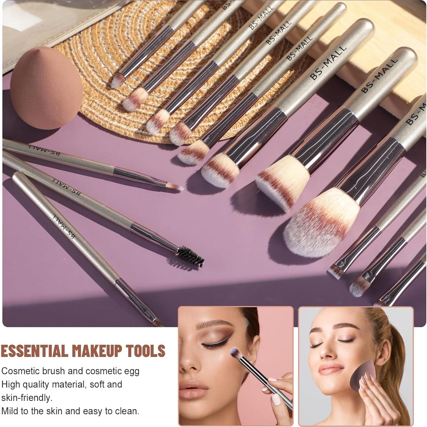 Conjunto de Brochas de Maquillaje BS-MALL 14 Pcs con Esponja