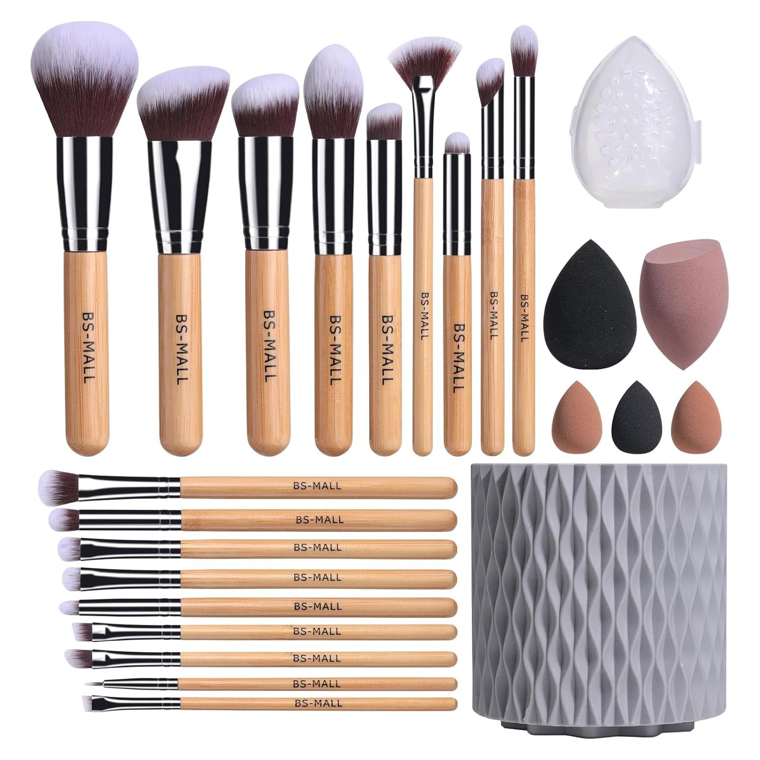 Conjunto de Brochas de Maquillaje BS-MALL Bamboo 18 Piezas con Esponjas