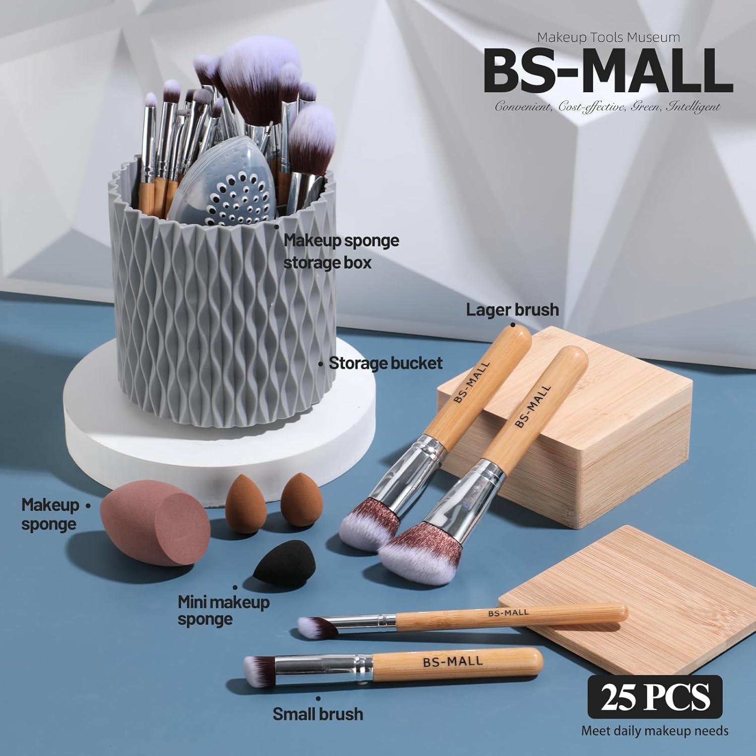 Conjunto de Brochas de Maquillaje BS-MALL Bamboo 18 Piezas con Esponjas