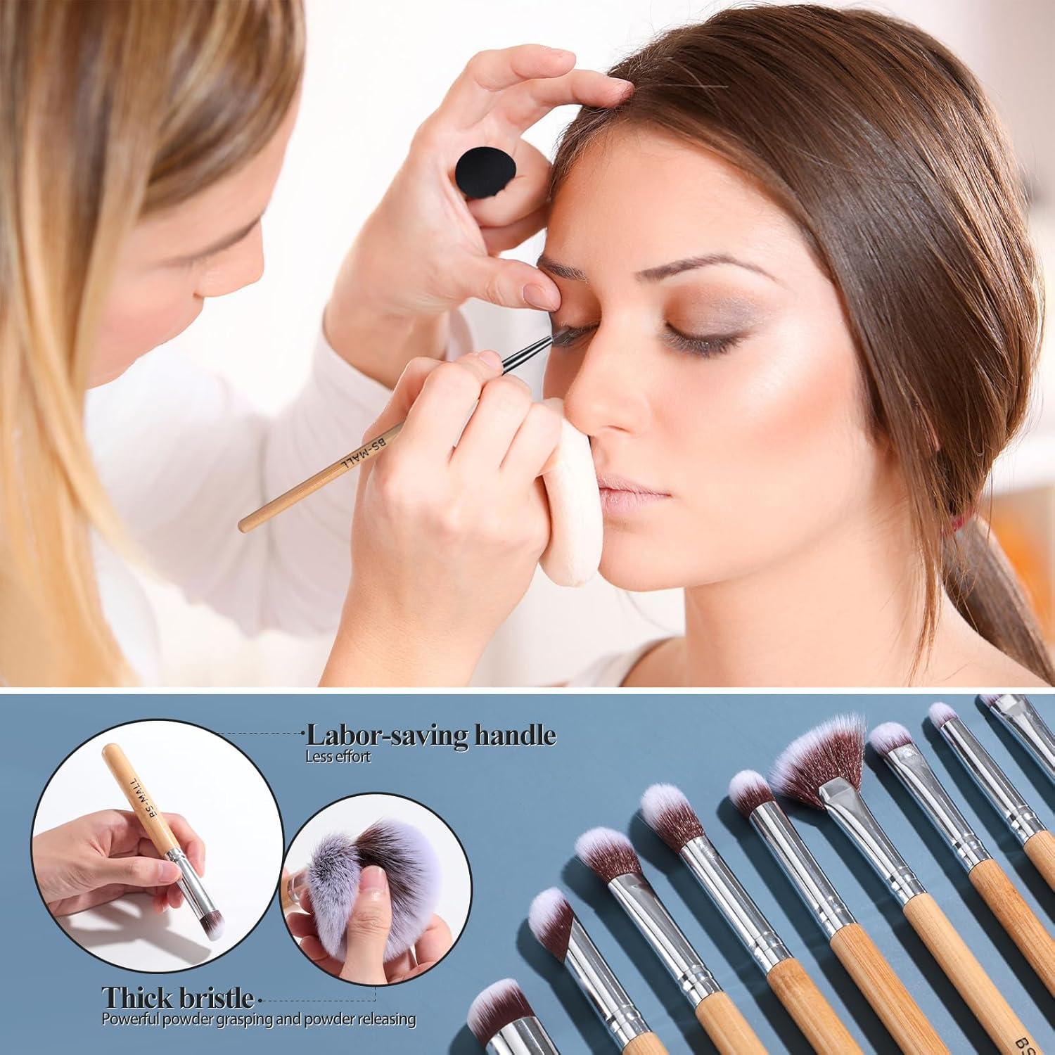 Conjunto de Brochas de Maquillaje BS-MALL Bamboo 18 Piezas con Esponjas