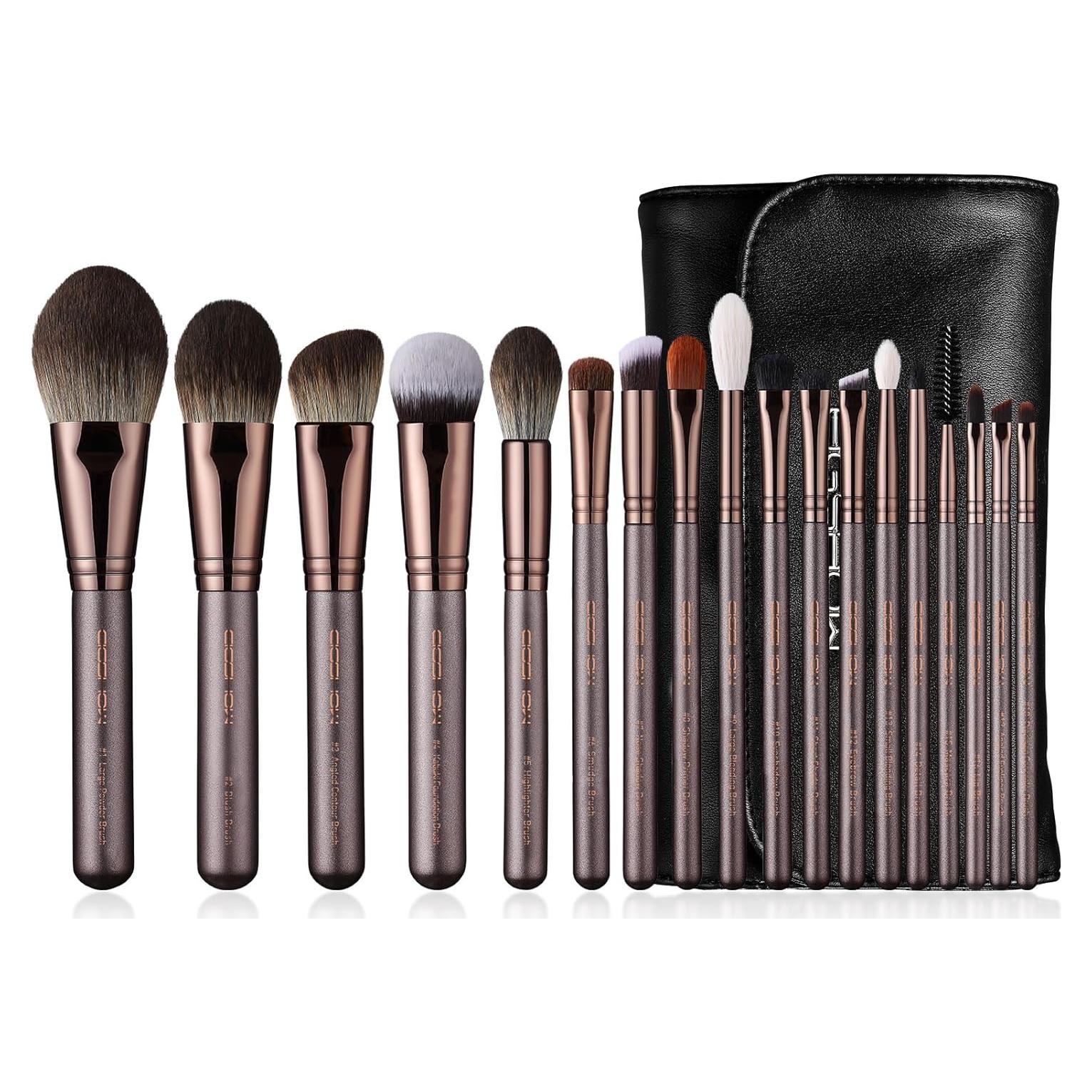 Juego de Brochas de Maquillaje Profesional EIGSHOW 18 Piezas Café