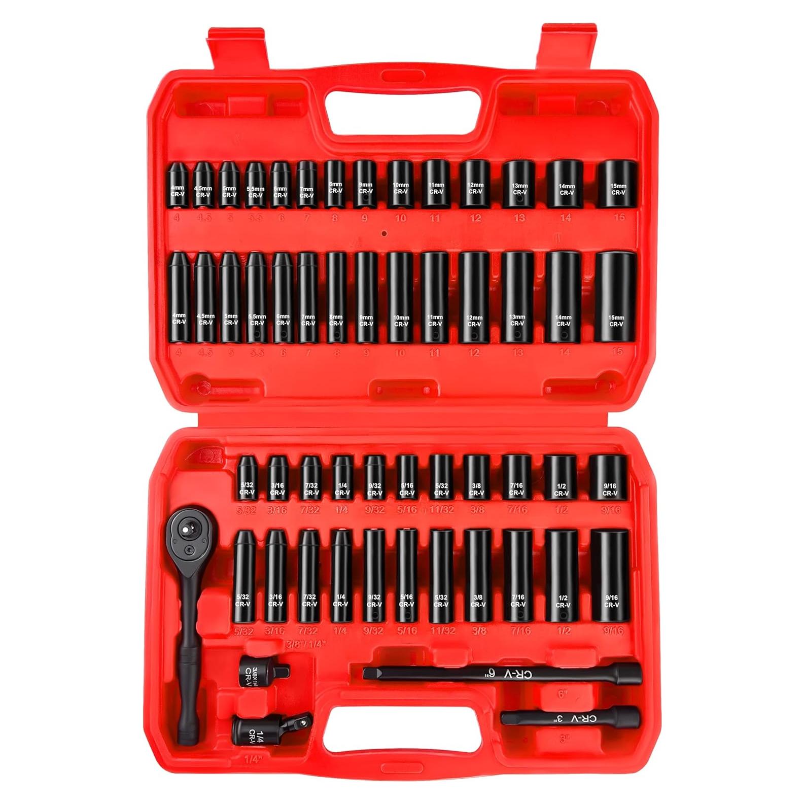 Juego de Enchufes de Impacto WETT 55 Piezas 1/4" Métrico