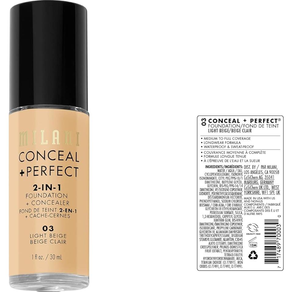 Base Líquida Corrector Milani Ocultar + Perfecto Beige Claro 30ml