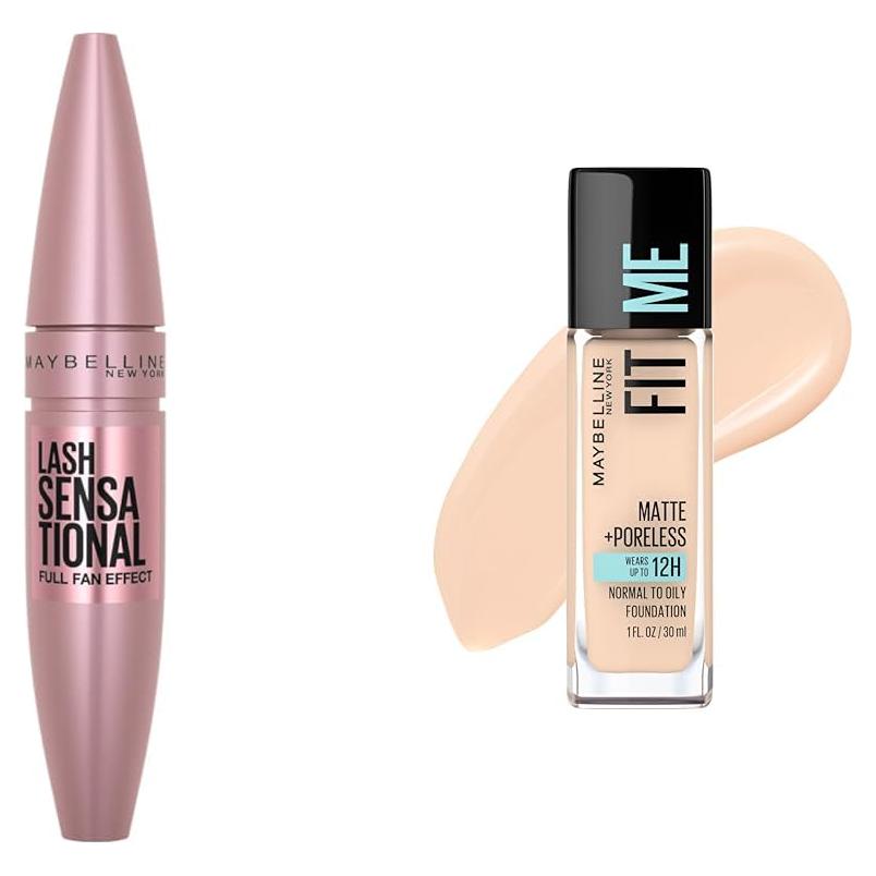 Paquete de Maquillaje Maybelline: Máscara Lash Sensational y Base Fit Me
