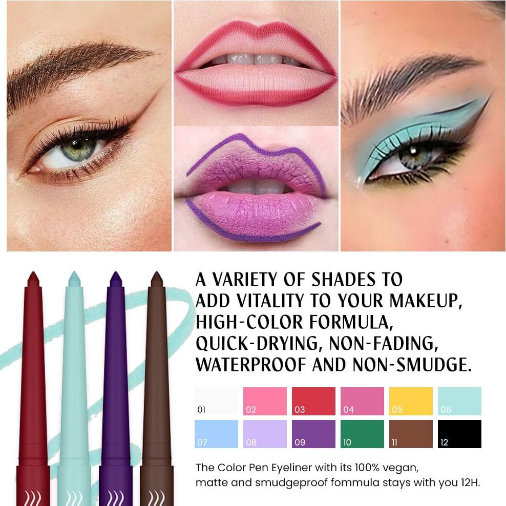 Conjunto de Lápices Delineador de Ojos Mate 12 Colores Evpct