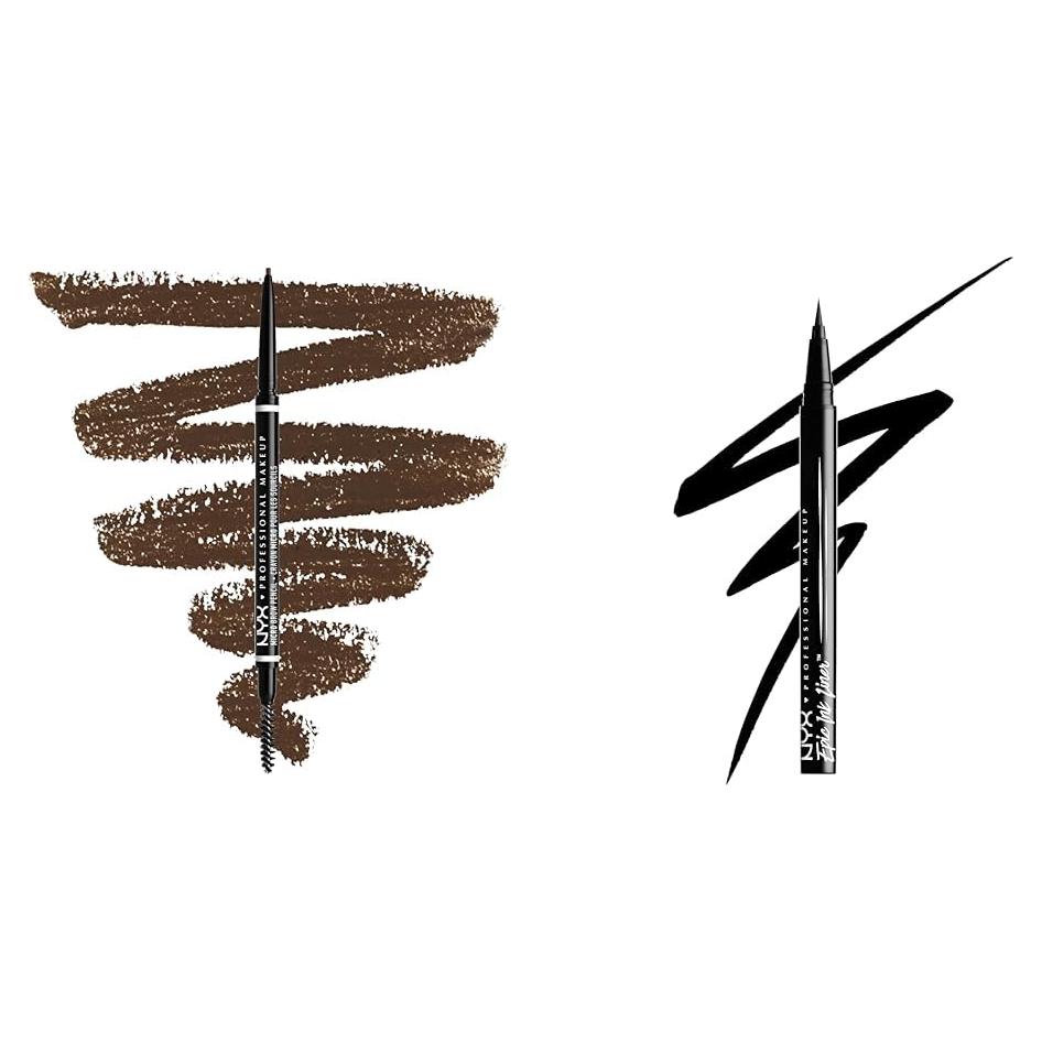 Lápiz de Cejas Micro NYX Castaño + Delineador Epic Ink Negro