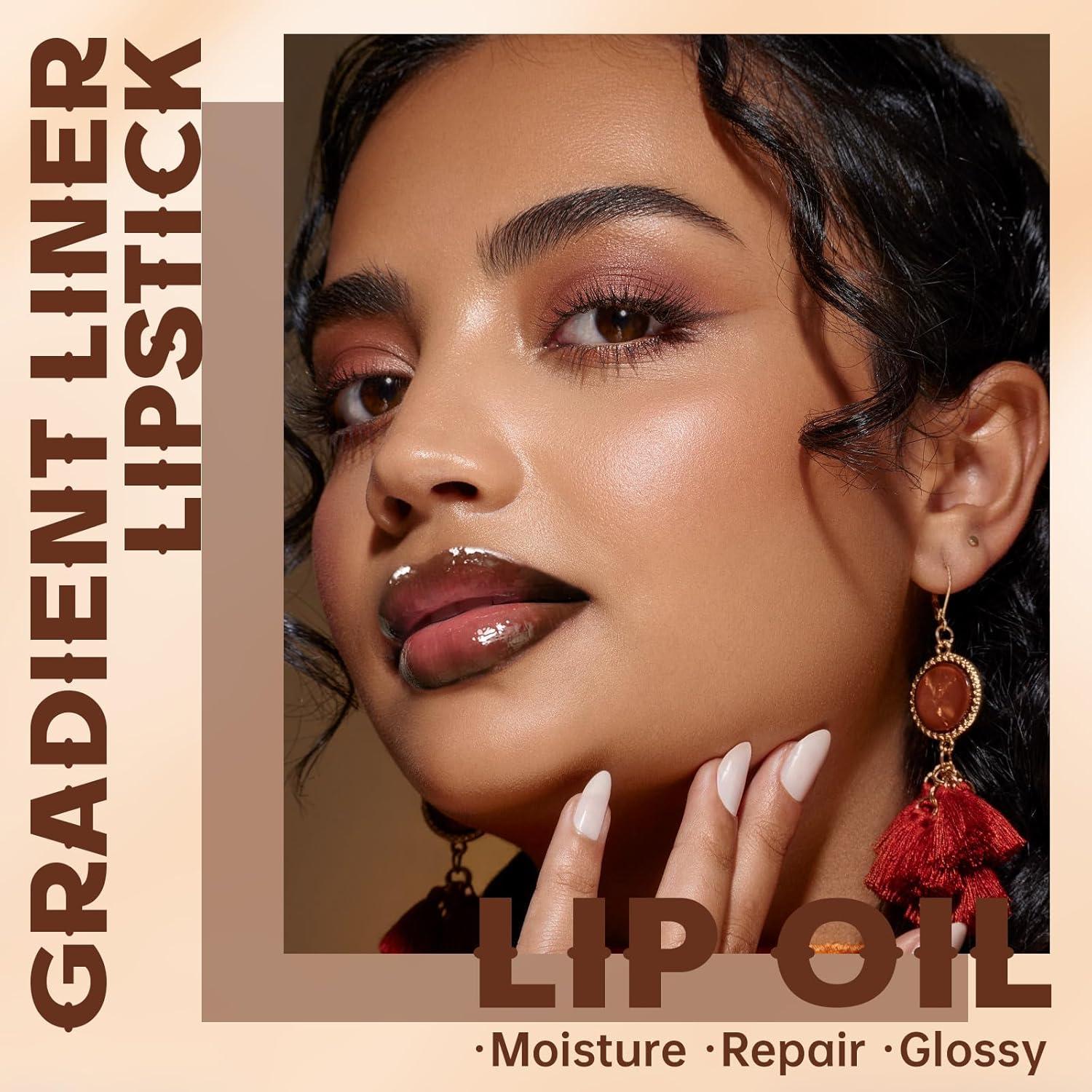 Juego de Lápiz Labial y Brillo de Labios HOSAILY Marrón Oscuro