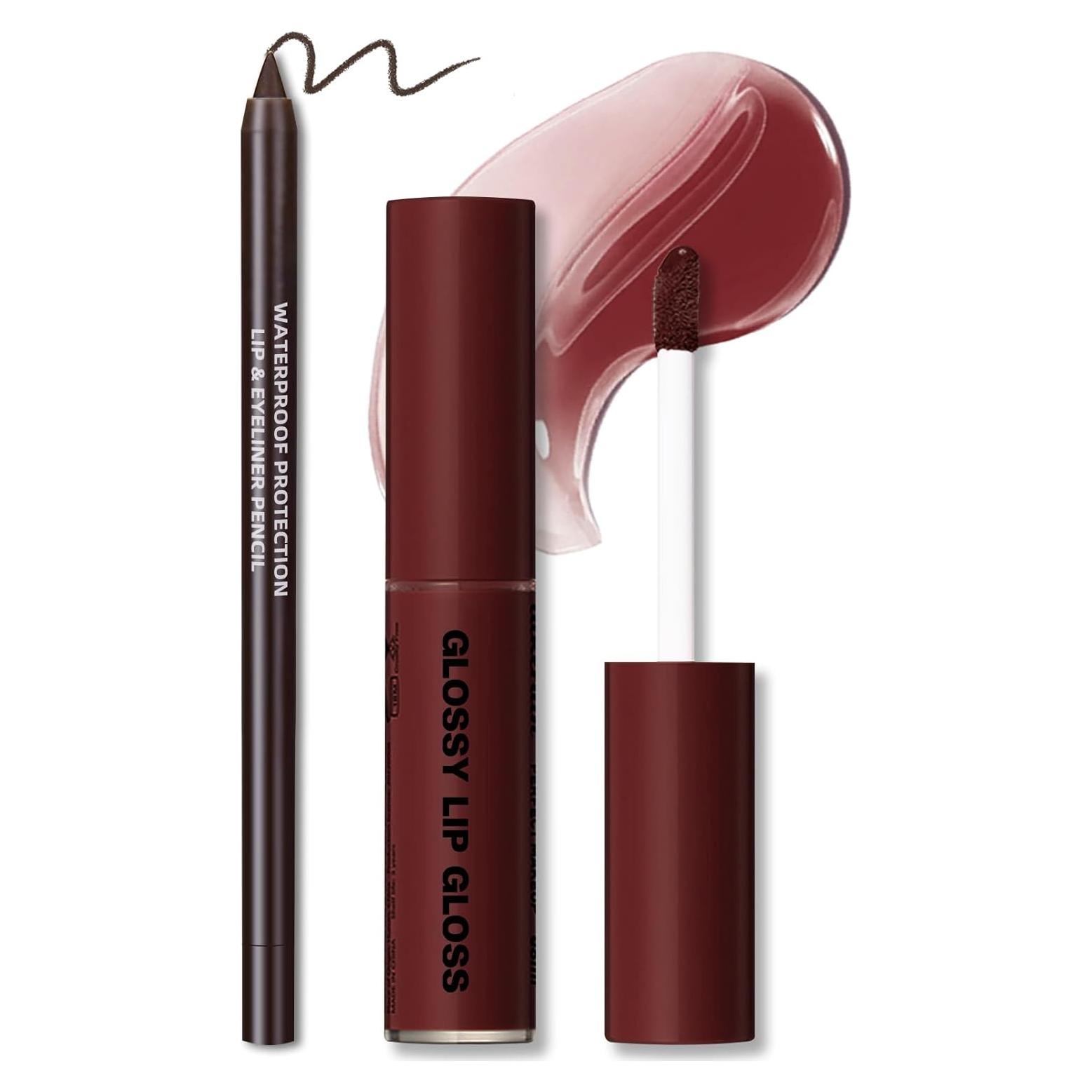 Set de Lápiz Labial Marrón y Brillo Labial Hidratante