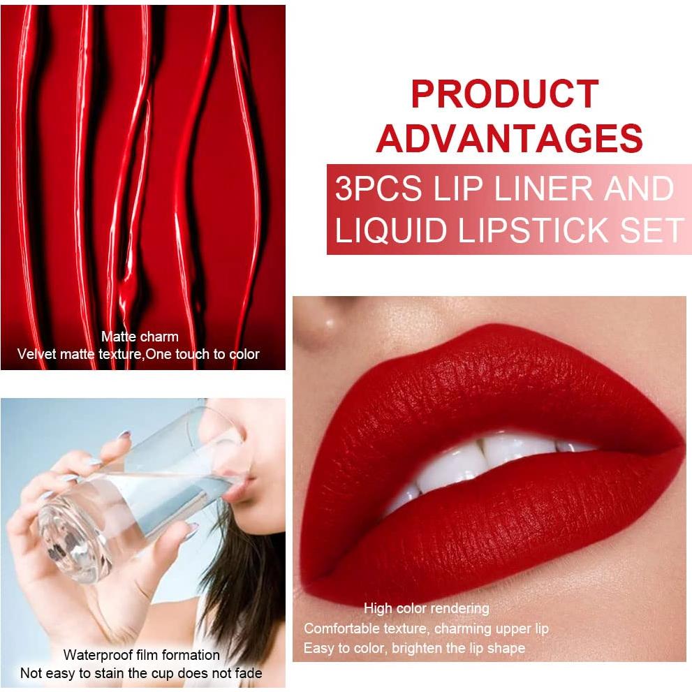 Set de Labiales Mate Larga Duración evpct 3 Piezas Rojo