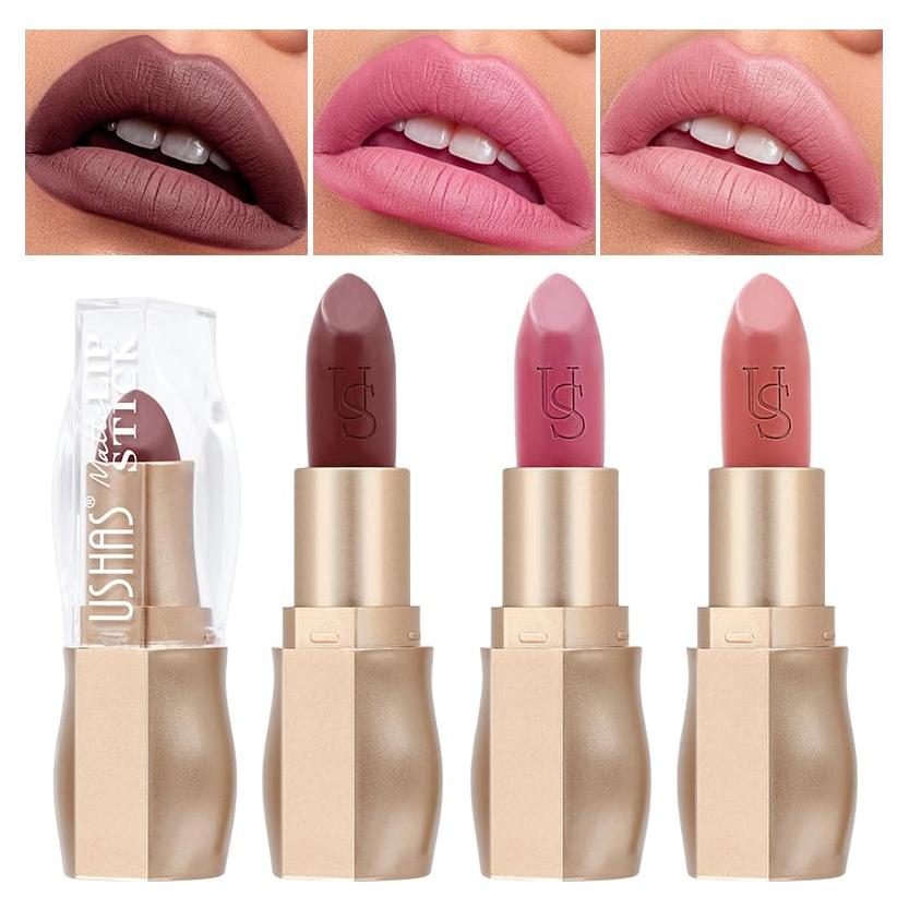 Set de 3 Pintalabios Mate USHAS - Larga Duración, Vegan