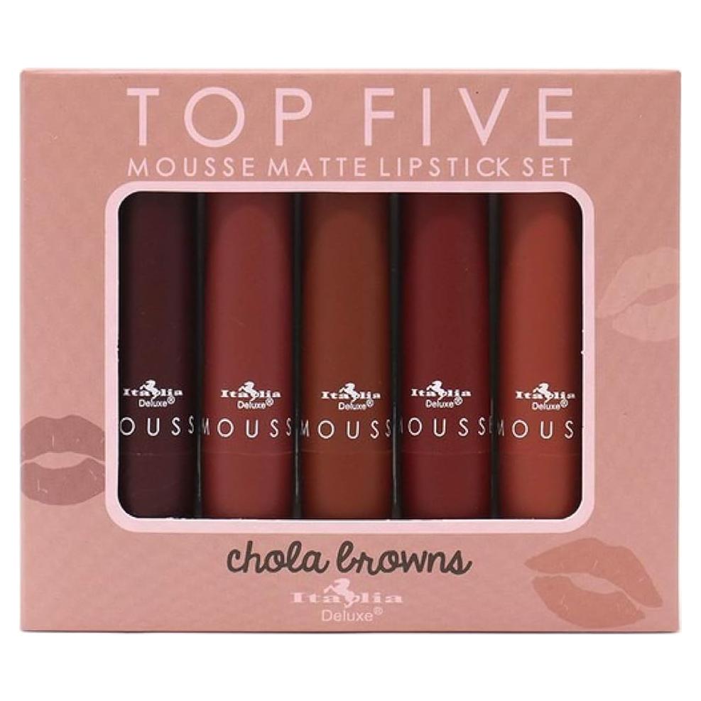 Set de 5 Labiales Mousse Mate Italia Deluxe Chola Browns