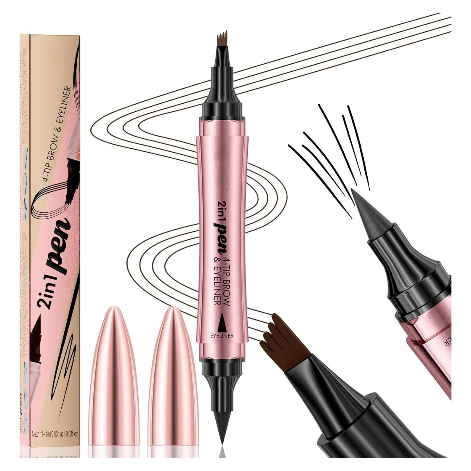 Bolígrafo de Cejas 2 en 1 Yulinlon Marrón Oscuro 4 Puntas