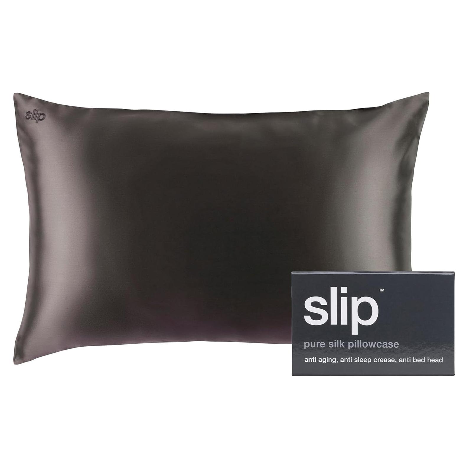 Funda de Almohada Queen de Seda Pura Slip Carbón 22 Momme