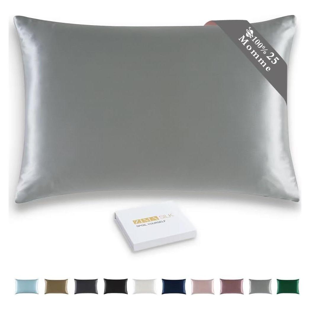 Funda de Almohada de Seda ZIMASILK 25 Momme 100% Morera Gris 50.8x66cm