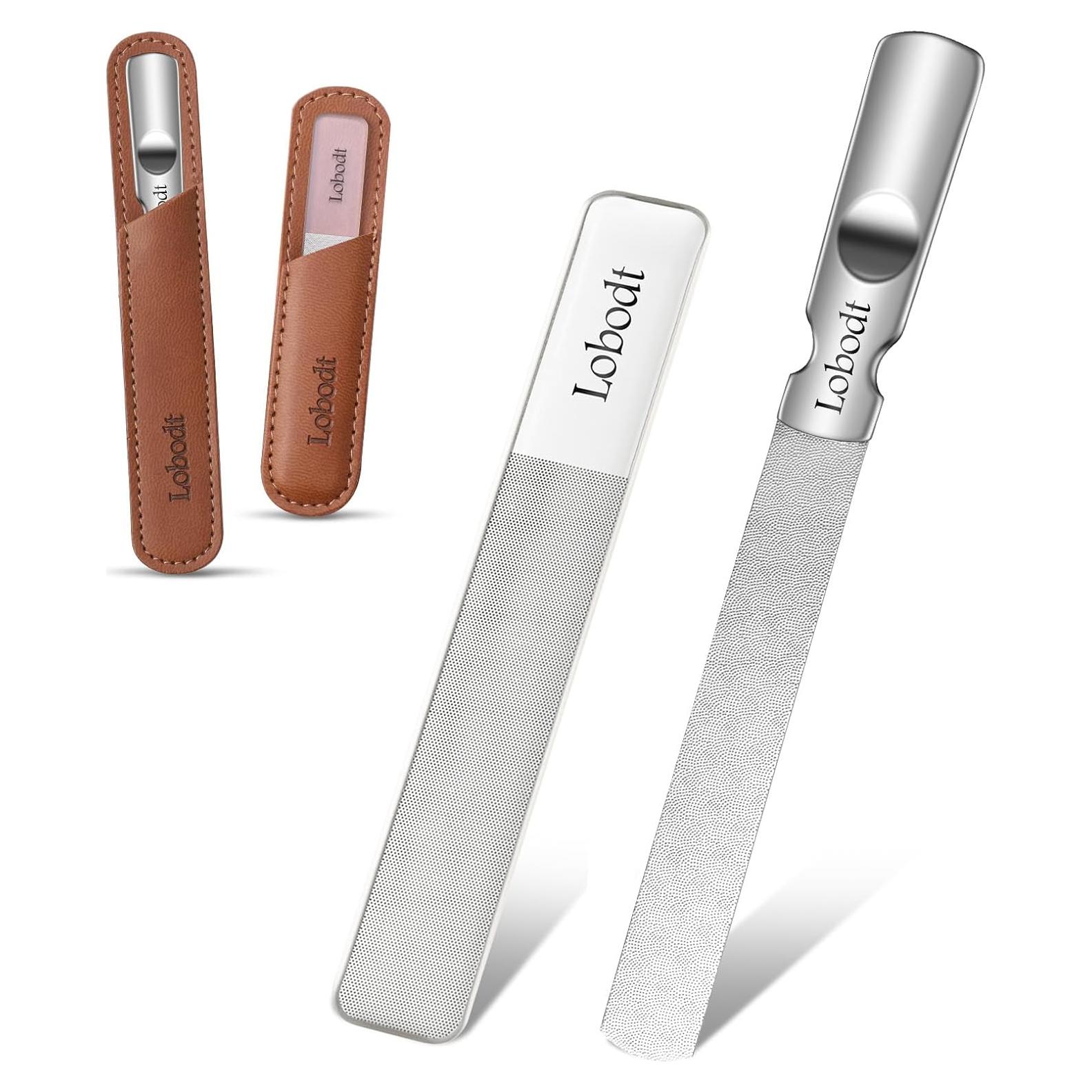 Lima de Uñas de Vidrio y Metal Lobodt - Portátil con Funda