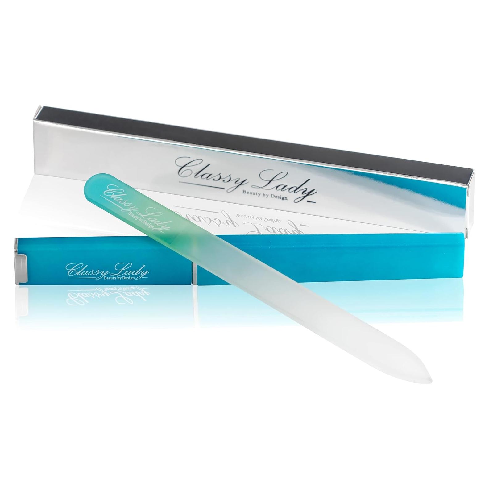 Lima de Uñas de Cristal ClassyLady - Azul y Amarillo con Estuche