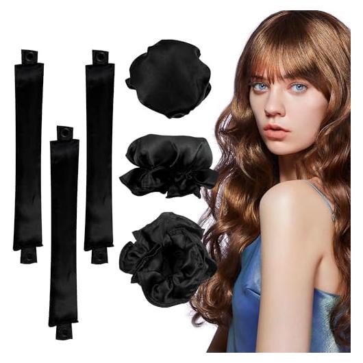 Juego de Rizador de Cabello Sin Calor RYTABEE 6 Piezas Negro