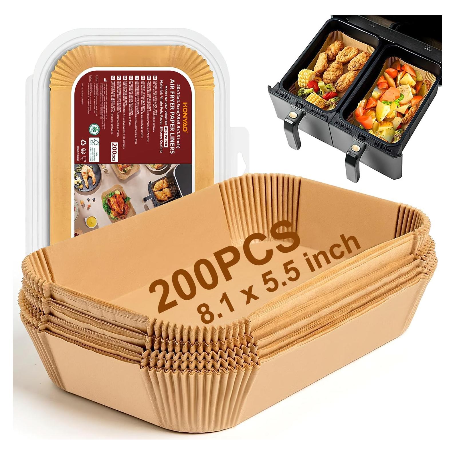 Forros de Papel para Freidora de Aire HONYAO 200 Pcs 20.6x14 cm