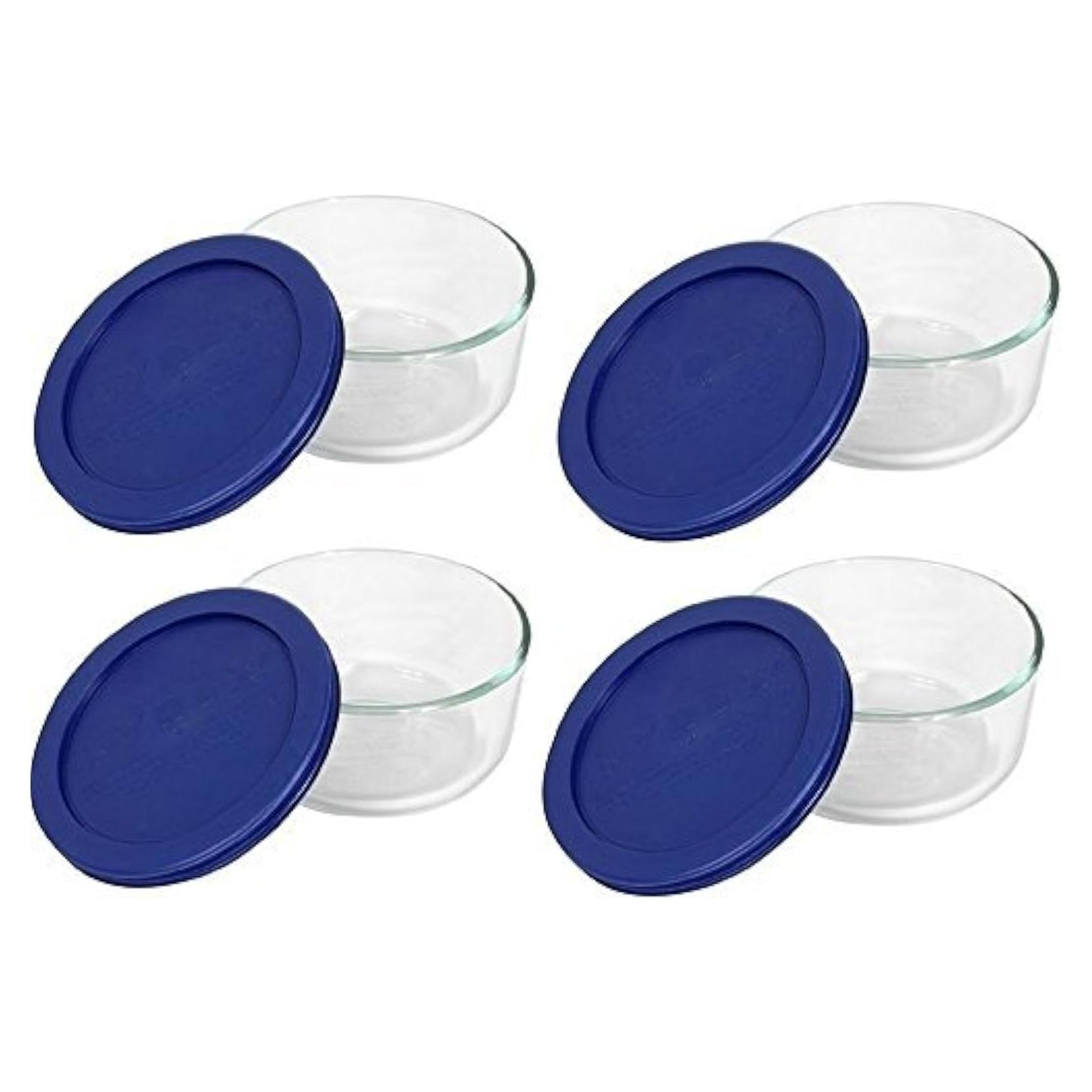 Juego de 4 Tazones de Vidrio Pyrex 2 Tazas con Tapas