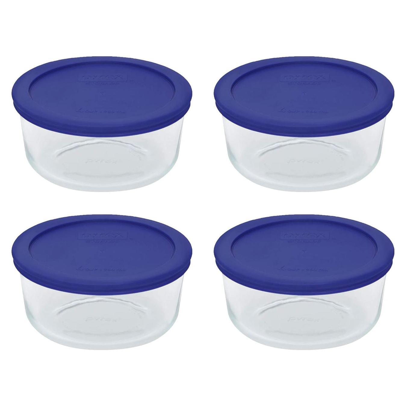 Conjunto de Tazones de Vidrio Pyrex 7201 con Tapa Azul - 4 Tazas
