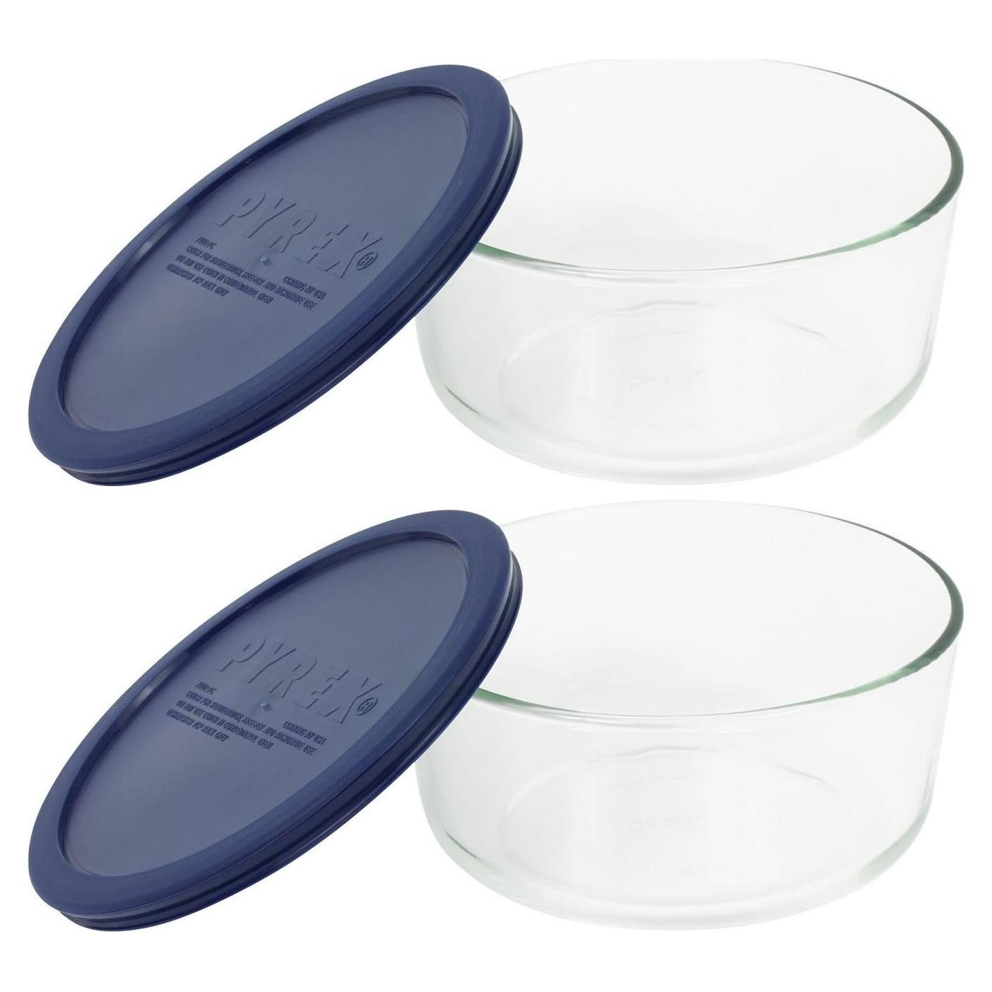 Pyrex Juego de 2 Tazones de Vidrio 4 Tazas con Tapas Azules