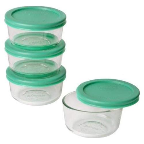 Juego de 4 Tazones de Vidrio Pyrex 1 Taza con Tapas Verdes