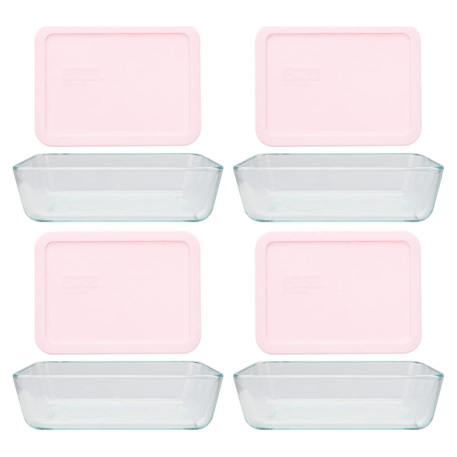 Juego de Platos de Vidrio Pyrex 7210 con Tapas Rosa Loring