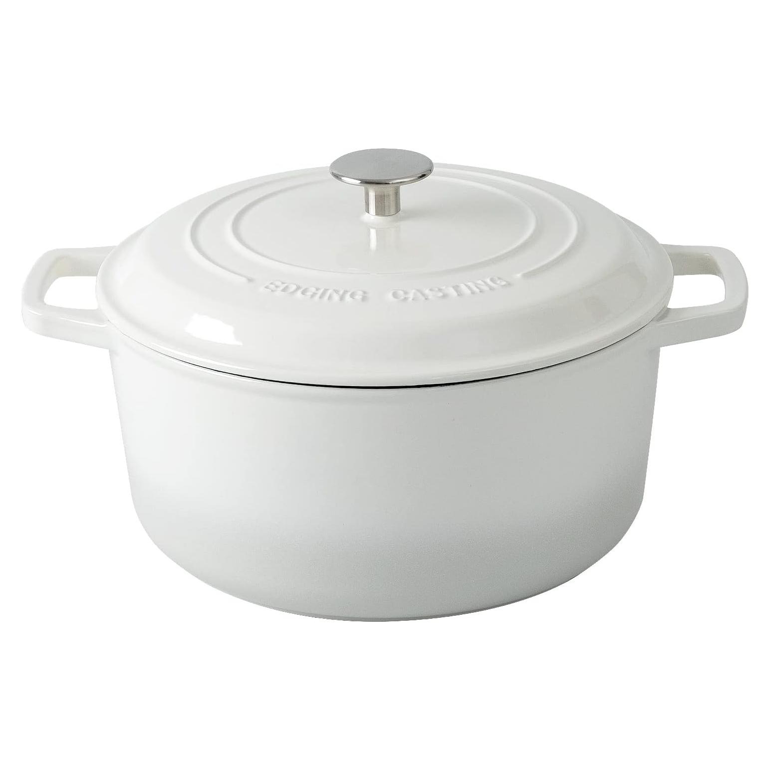 Olla Holandesa de Hierro Fundido Esmaltada EDGING 7.5L Blanca