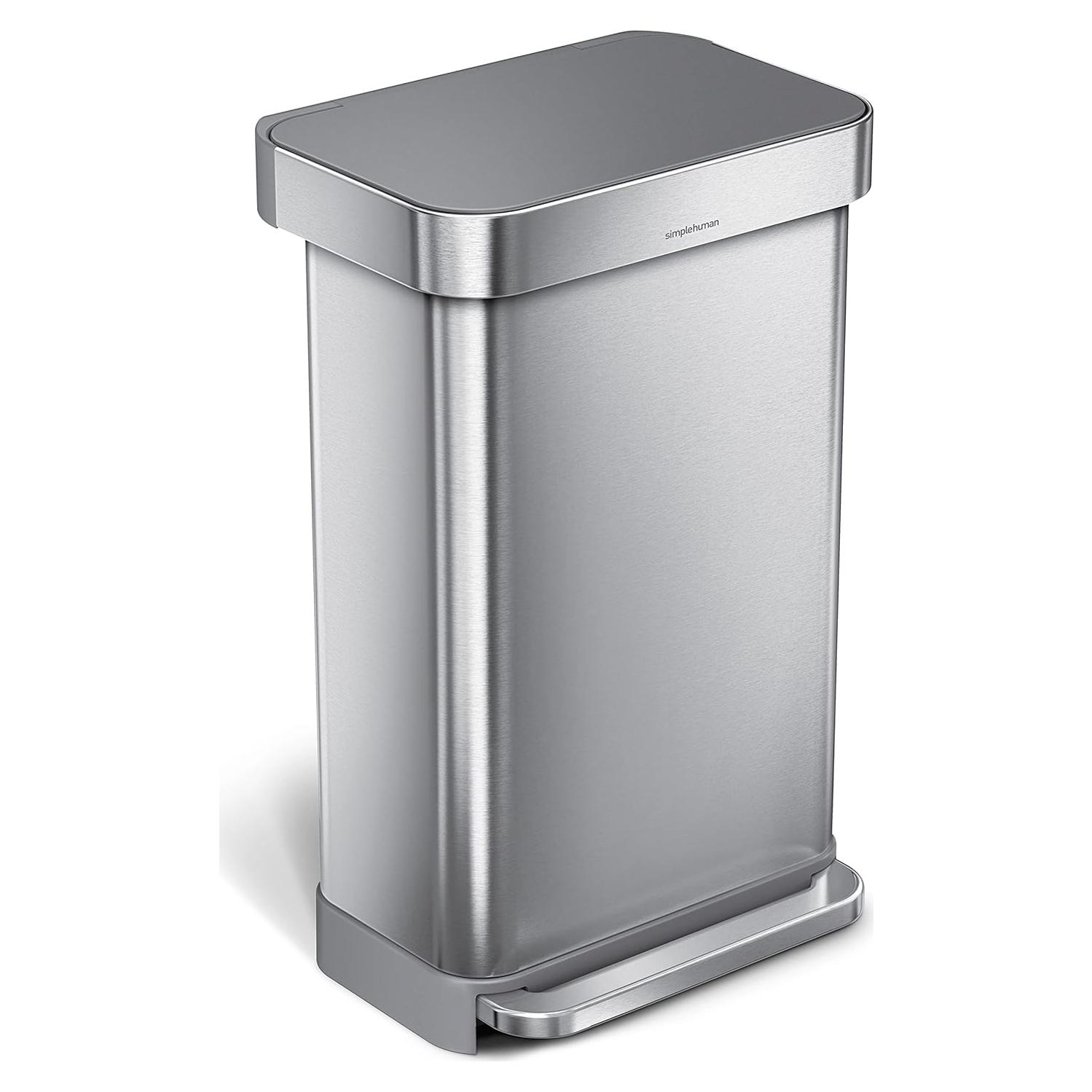 Basurero de Cocina 45L simplehuman Acero Inoxidable Tapa Paso