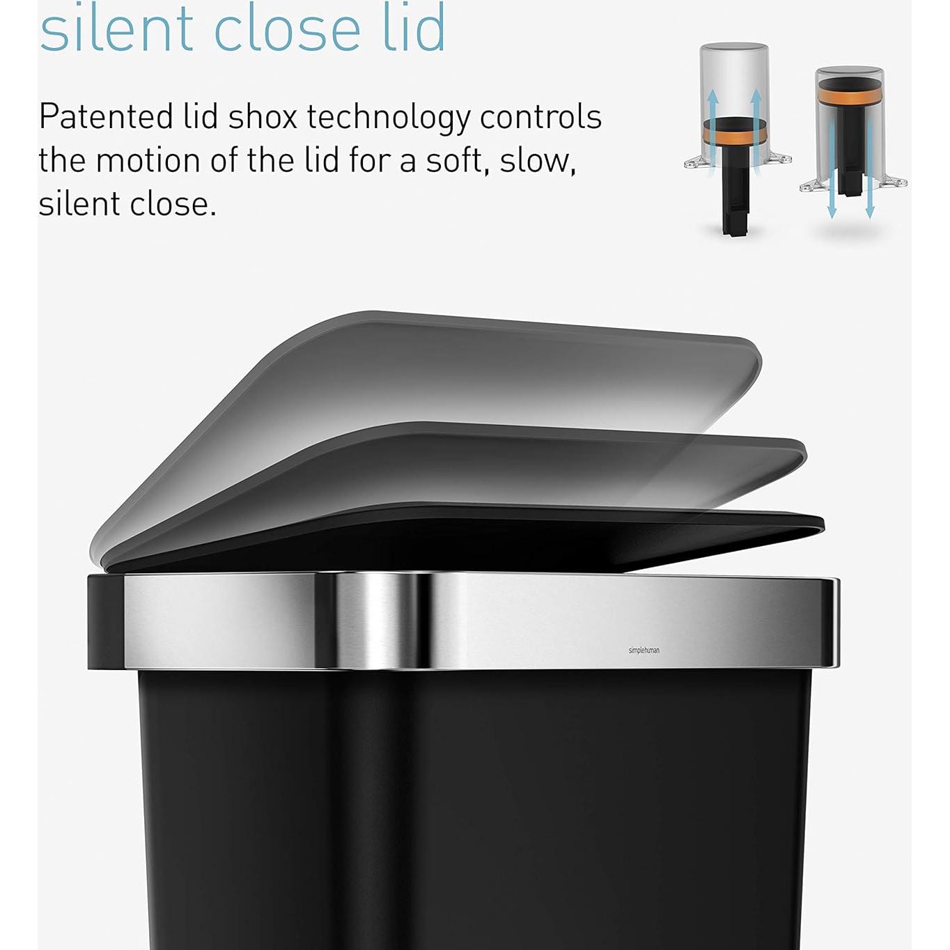 Cubo de Basura Rectangular 45L simplehuman Gris con Tapa Cierre Suave