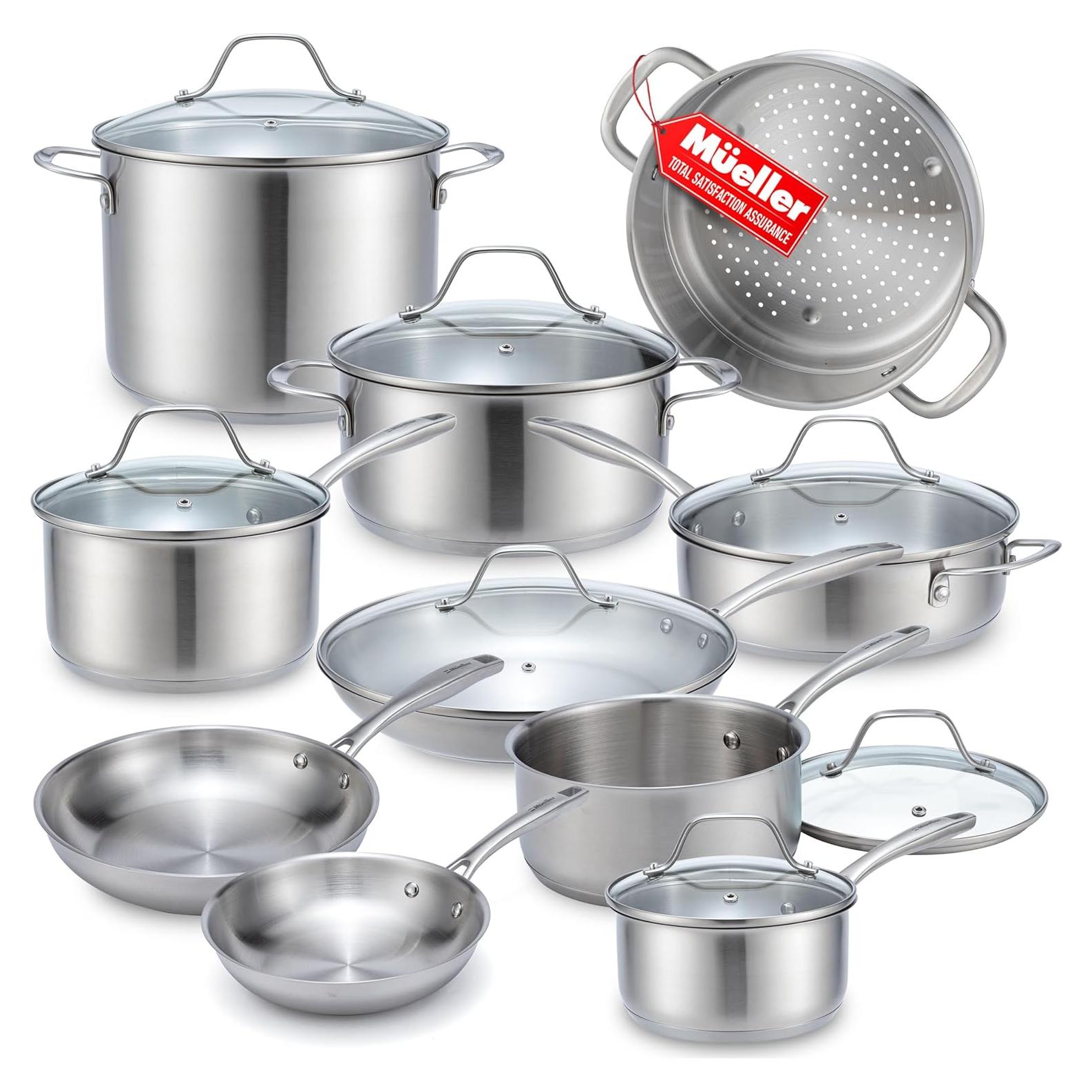 Juego de Ollas y Sartenes Mueller 17 Piezas Acero Inoxidable