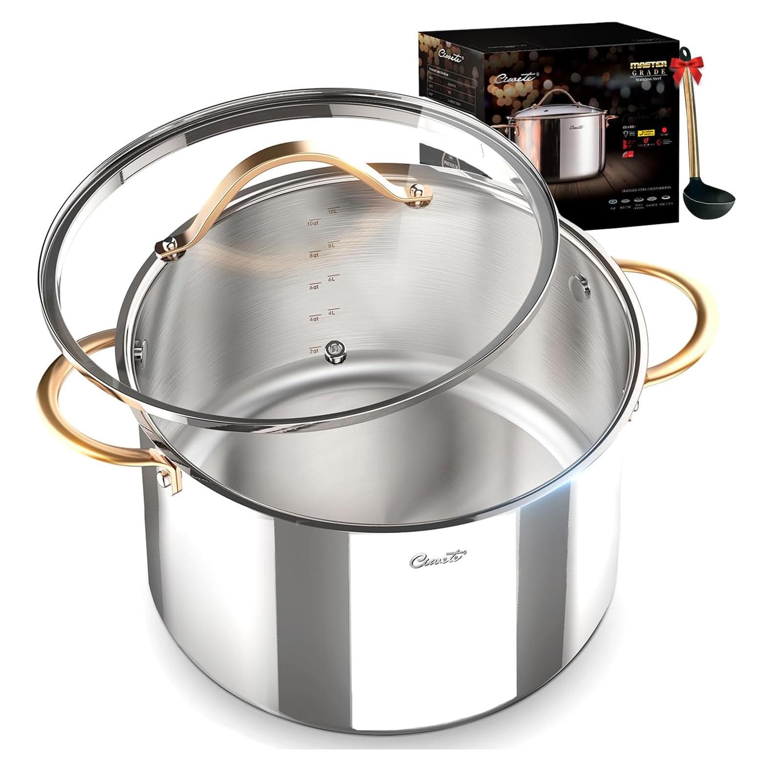 Olla de Stock 12QT Ciwete Acero Inoxidable Tri-Ply