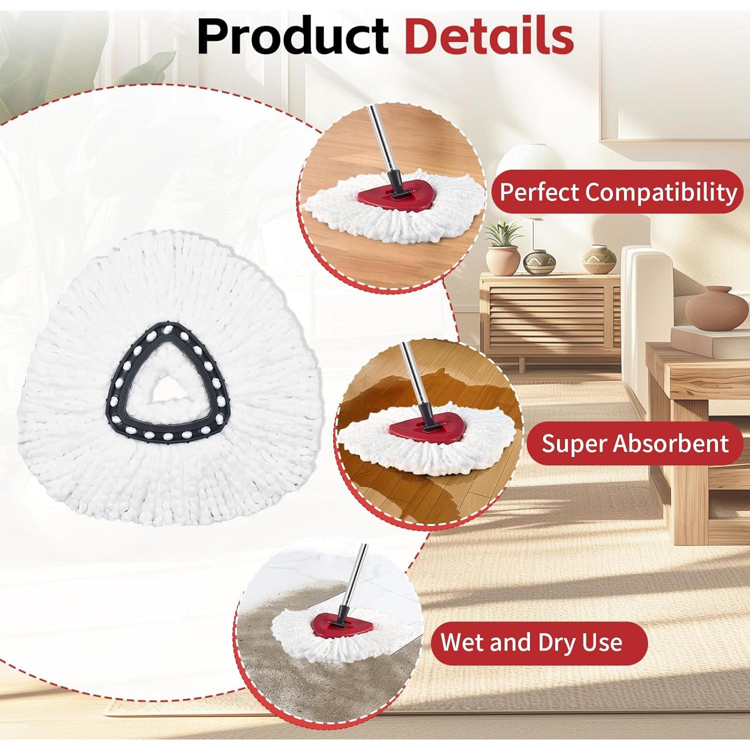 Cabezal de Repuesto Mop Giratorio ANREKEYH Microfibra 4 Pzs