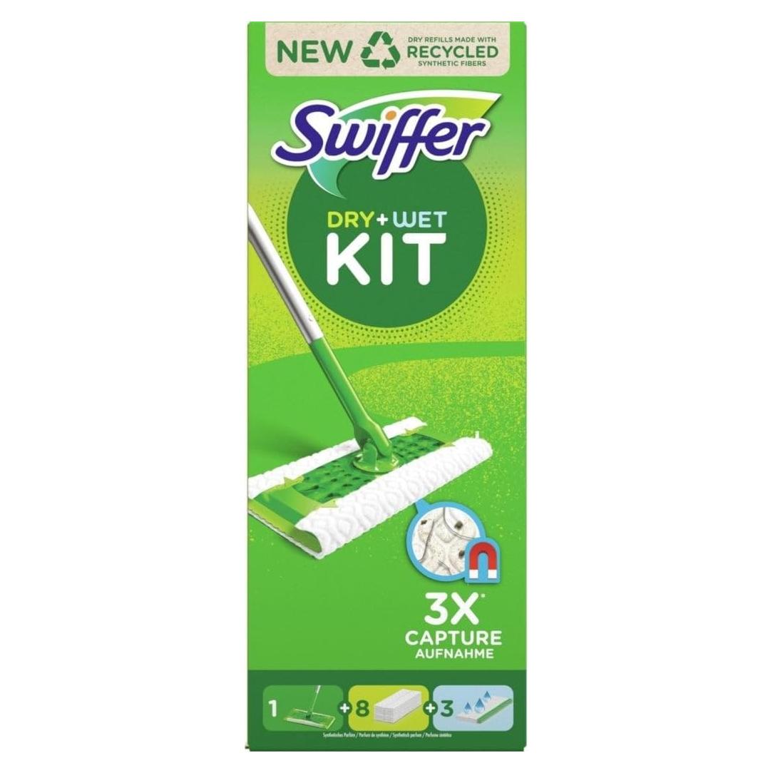 Kit de Inicio Swiffer para Limpiar Pisos - 1 Mopa, 8 Recargas Secas, 3 Toallitas Húmedas