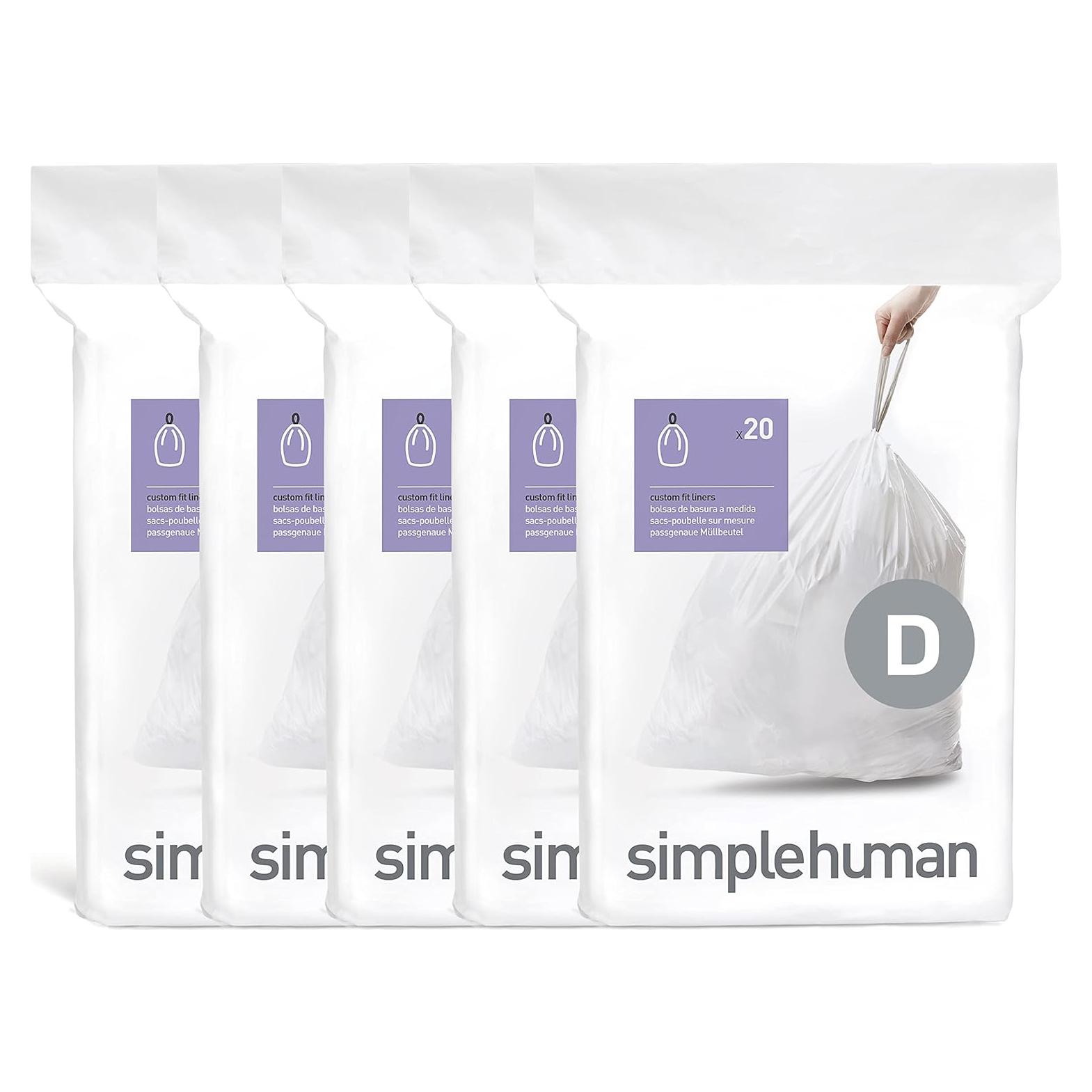 Forros de Basura Ajustados simplehuman Código D 100 Contar 20L