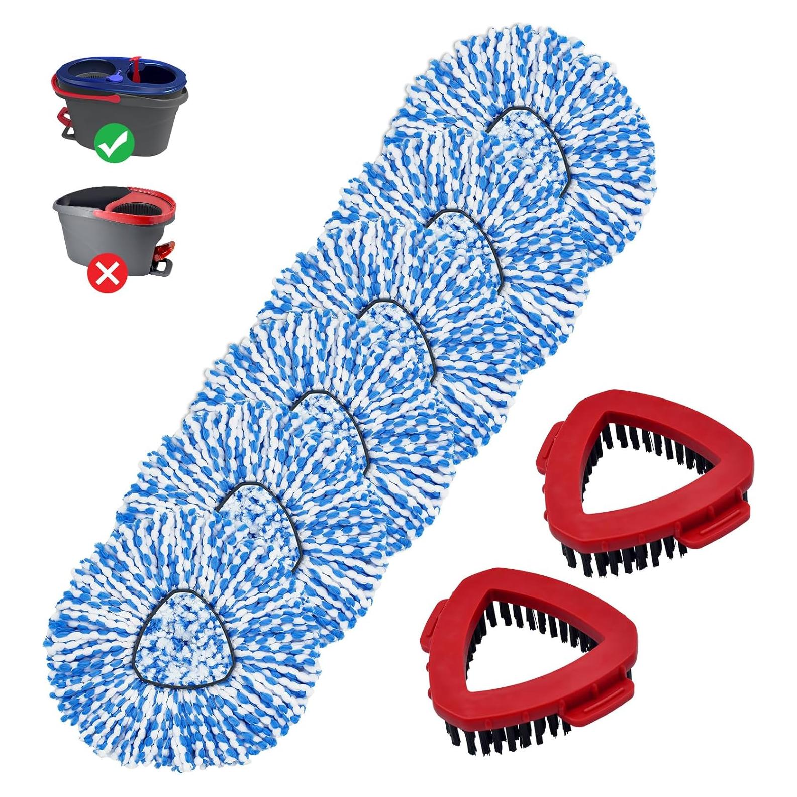 Mop Head Replacement Compatiable with Ocedar RinseClean 2-Tank System, Mircofiber Mop Heads Refill and Scrub Brush for O Cedar Rinseclean Spin Mop, 6 Pack Mop Refills & 2 Scrub Head for Floor Cleaning