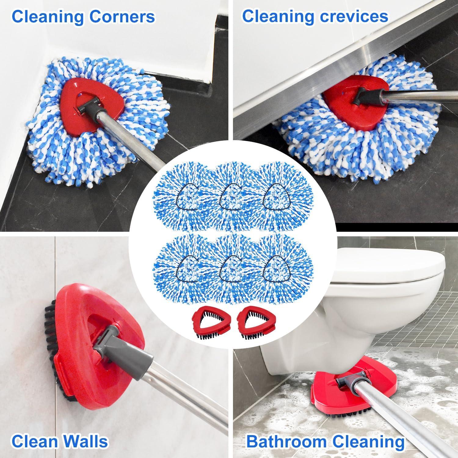 Mop Head Replacement Compatiable with Ocedar RinseClean 2-Tank System, Mircofiber Mop Heads Refill and Scrub Brush for O Cedar Rinseclean Spin Mop, 6 Pack Mop Refills & 2 Scrub Head for Floor Cleaning
