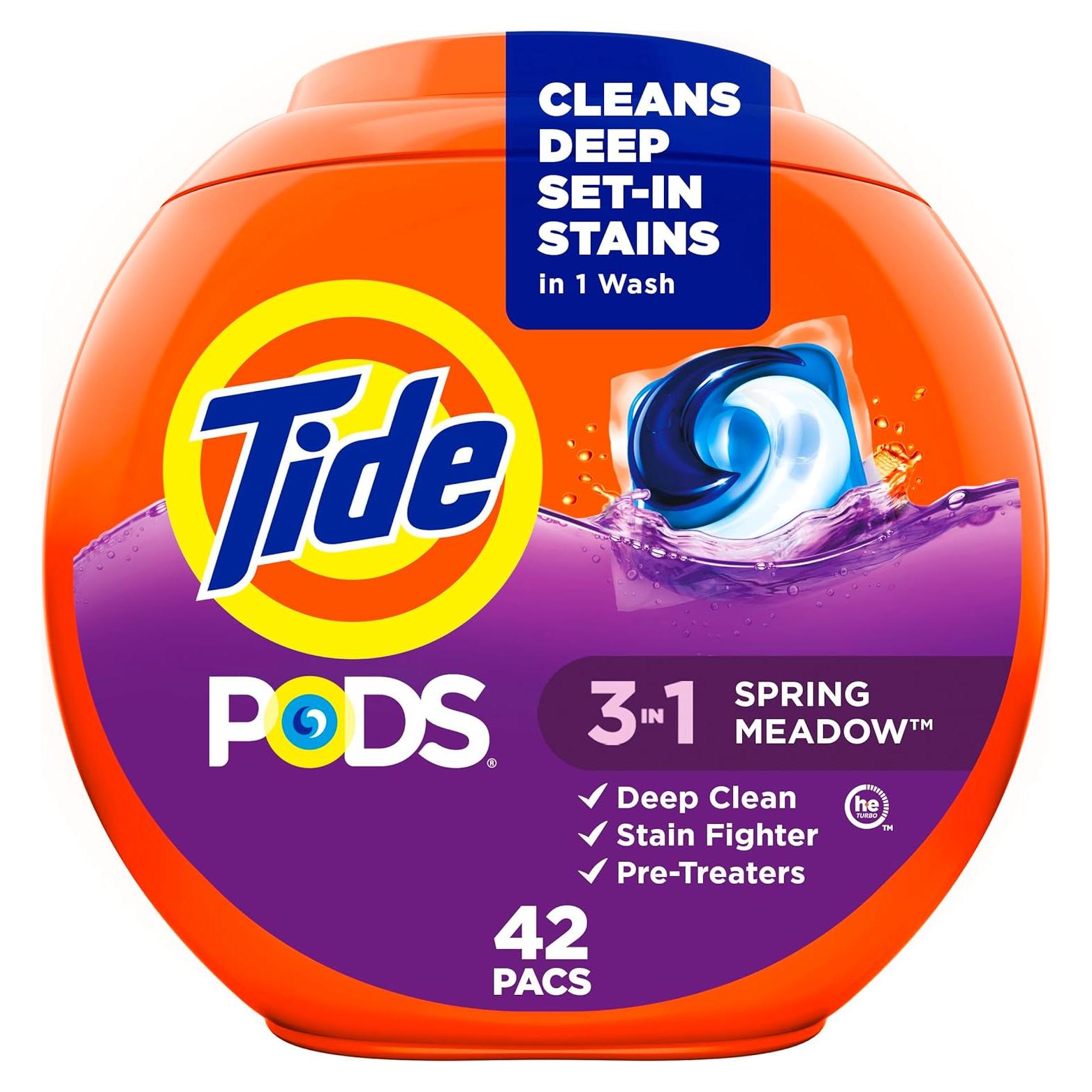 Tide PODS Detergente para Ropa 3-en-1 Aroma Pradera 42 Unidades
