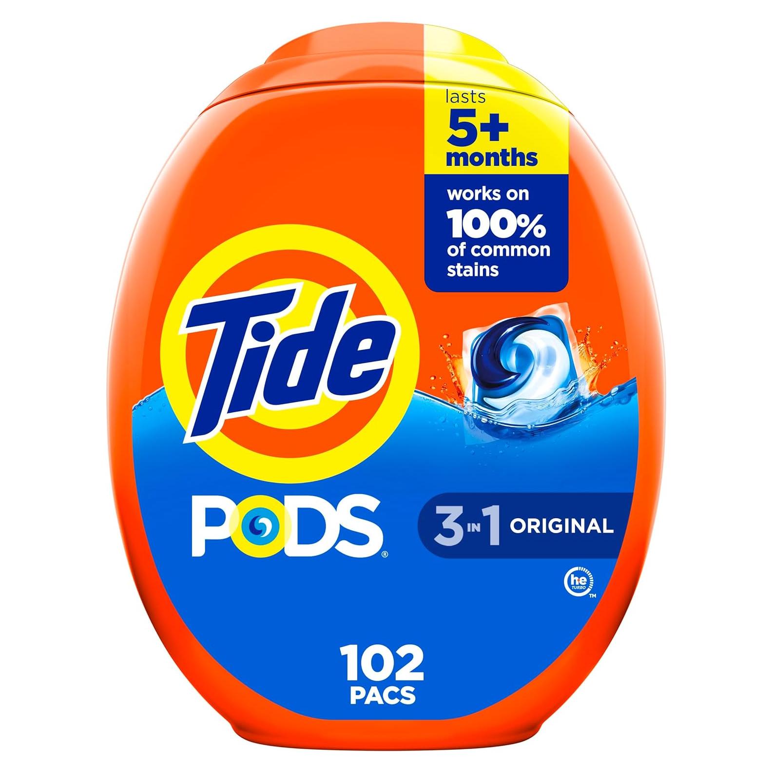 Tide PODS Detergente para Ropa 3-en-1 Aroma Original 102 Pacs