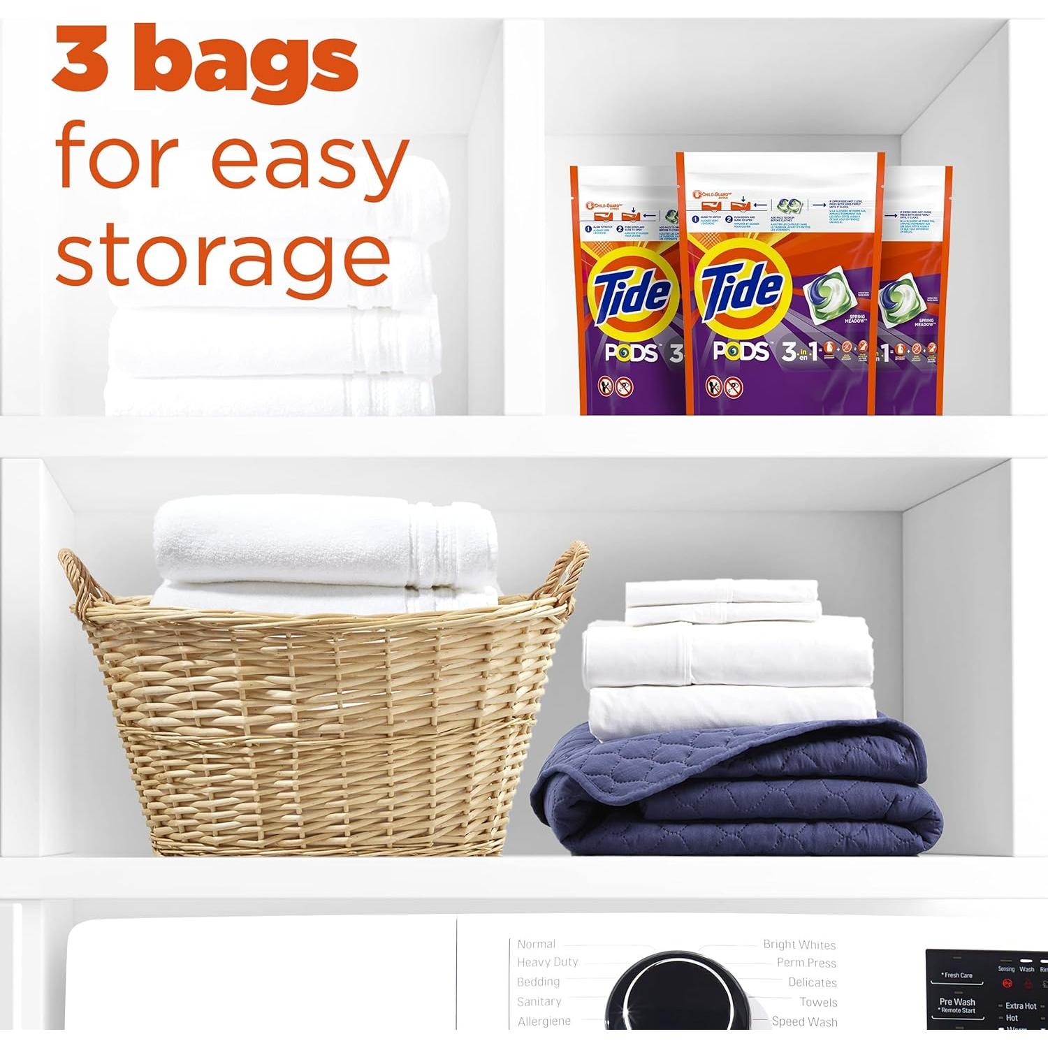 PODS Laundry Detergent Soap Pods, Spring Meadow, 37 Count (Pack of 3 Bag Value Pack), Total 111 Count, HE Compatible